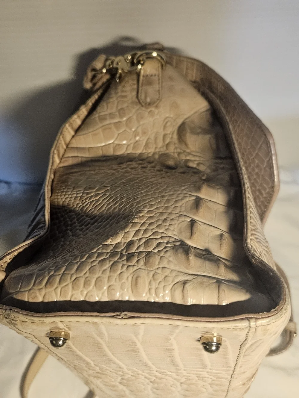 Brahmin Brinley Silk Croc Embossed Leather Satchel Top Handle Crossbody Purse
